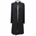 CHANEL Vintage 00A Stand Collar Long Coat Silk Lining CC Logo Hardware Black Size 38