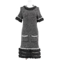 CHANEL P39939 Melange Knit & Faux Fur Combination Cashmere Blend Short Sleeve Dress Black White Size 38