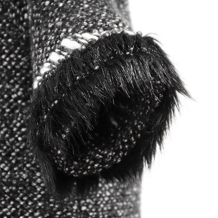 CHANEL P39939 Melange Knit & Faux Fur Combination Cashmere Blend Short Sleeve Dress Black White Size 38