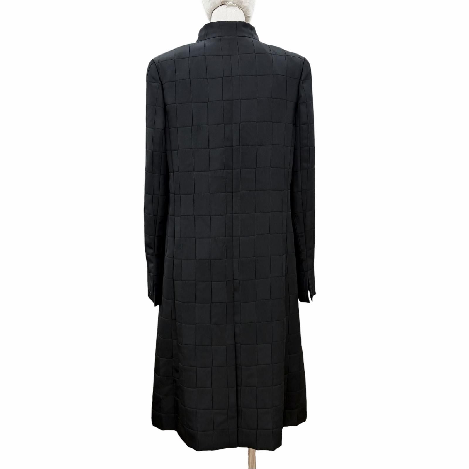 CHANEL Vintage 00A Stand Collar Long Coat Silk Lining CC Logo Hardware Black Size 38