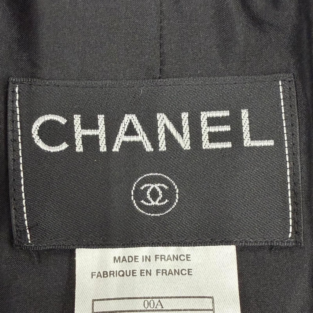 CHANEL Vintage 00A Stand Collar Long Coat Silk Lining CC Logo Hardware Black Size 38