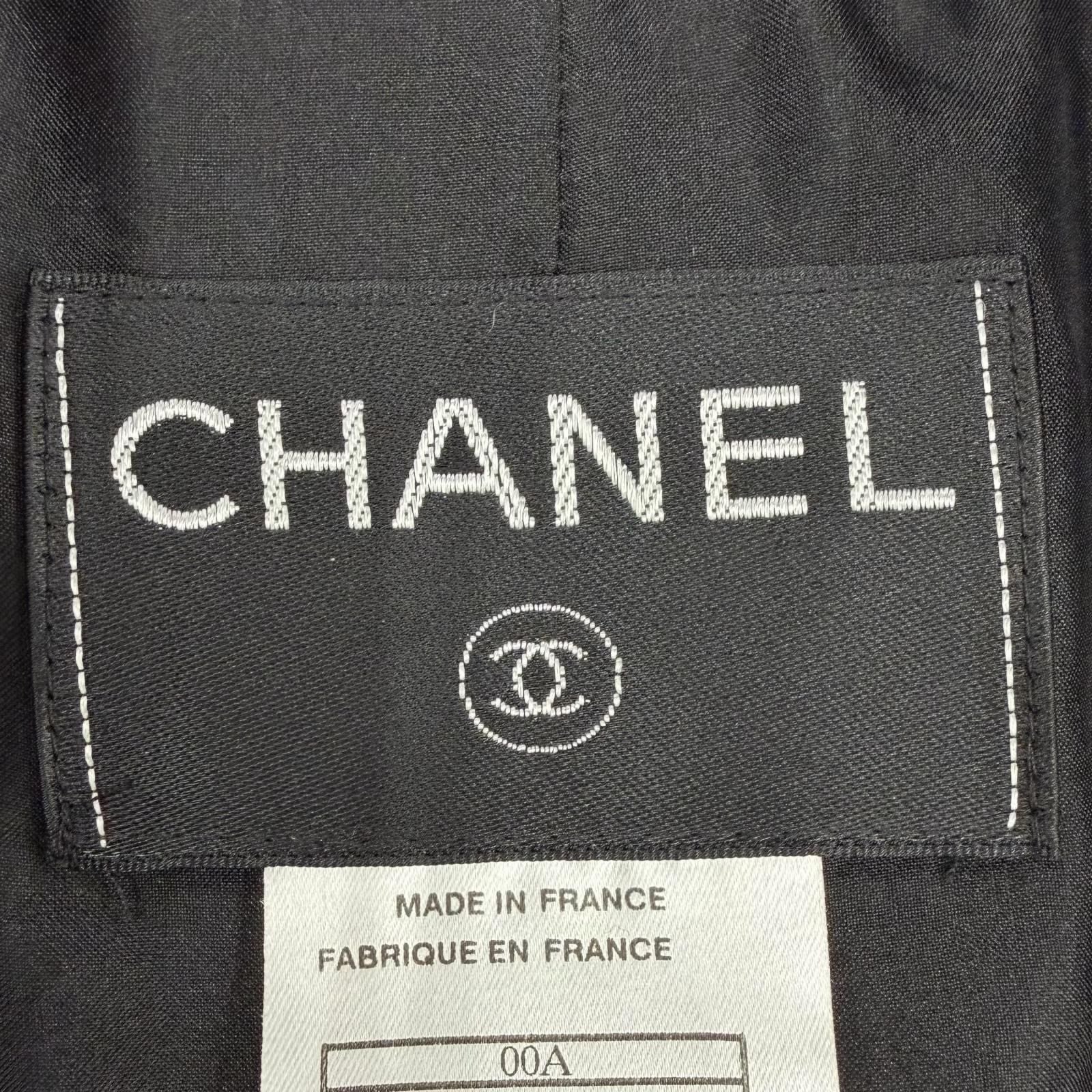 CHANEL Vintage 00A Stand Collar Long Coat Silk Lining CC Logo Hardware Black Size 38