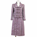 CHANEL P51408/P51431 2015 Tweed CC Logo Double Breasted Jacket & Skirt Setup Multicolor Size 38
