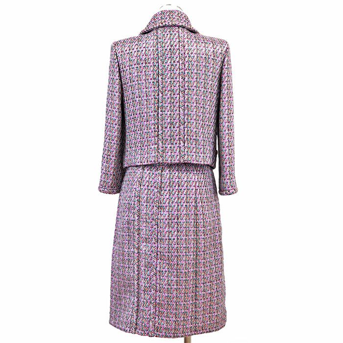CHANEL P51408/P51431 2015 Tweed CC Logo Double Breasted Jacket & Skirt Setup Multicolor Size 38