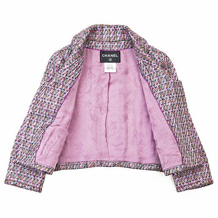 CHANEL P51408/P51431 2015 Tweed CC Logo Double Breasted Jacket & Skirt Setup Multicolor Size 38