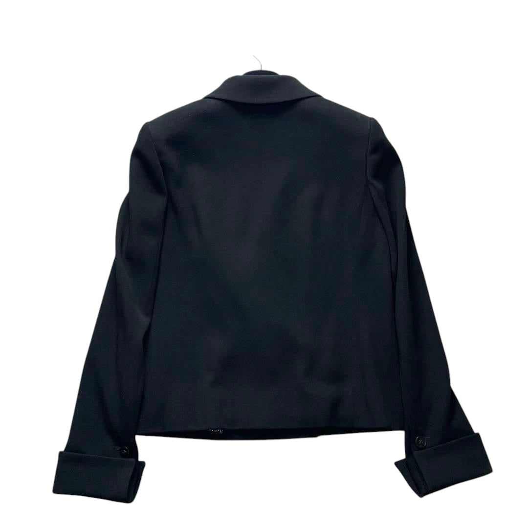 CHANEL Double-Breasted Jacket Camellia Lining CC Logo Button Size 36