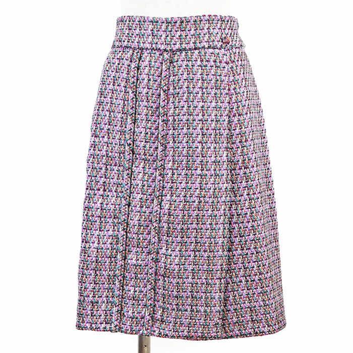 CHANEL P51408/P51431 2015 Tweed CC Logo Double Breasted Jacket & Skirt Setup Multicolor Size 38