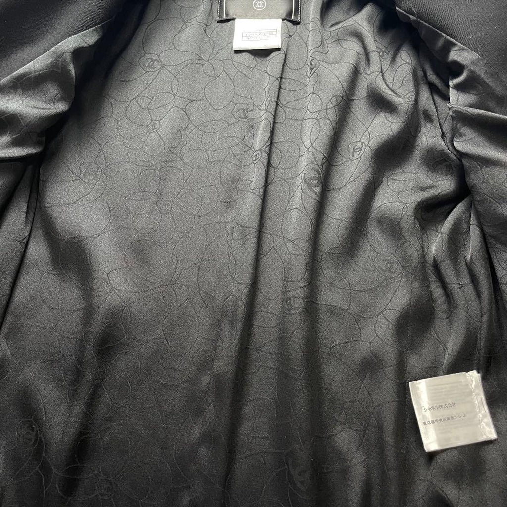 CHANEL Double-Breasted Jacket Camellia Lining CC Logo Button Size 36