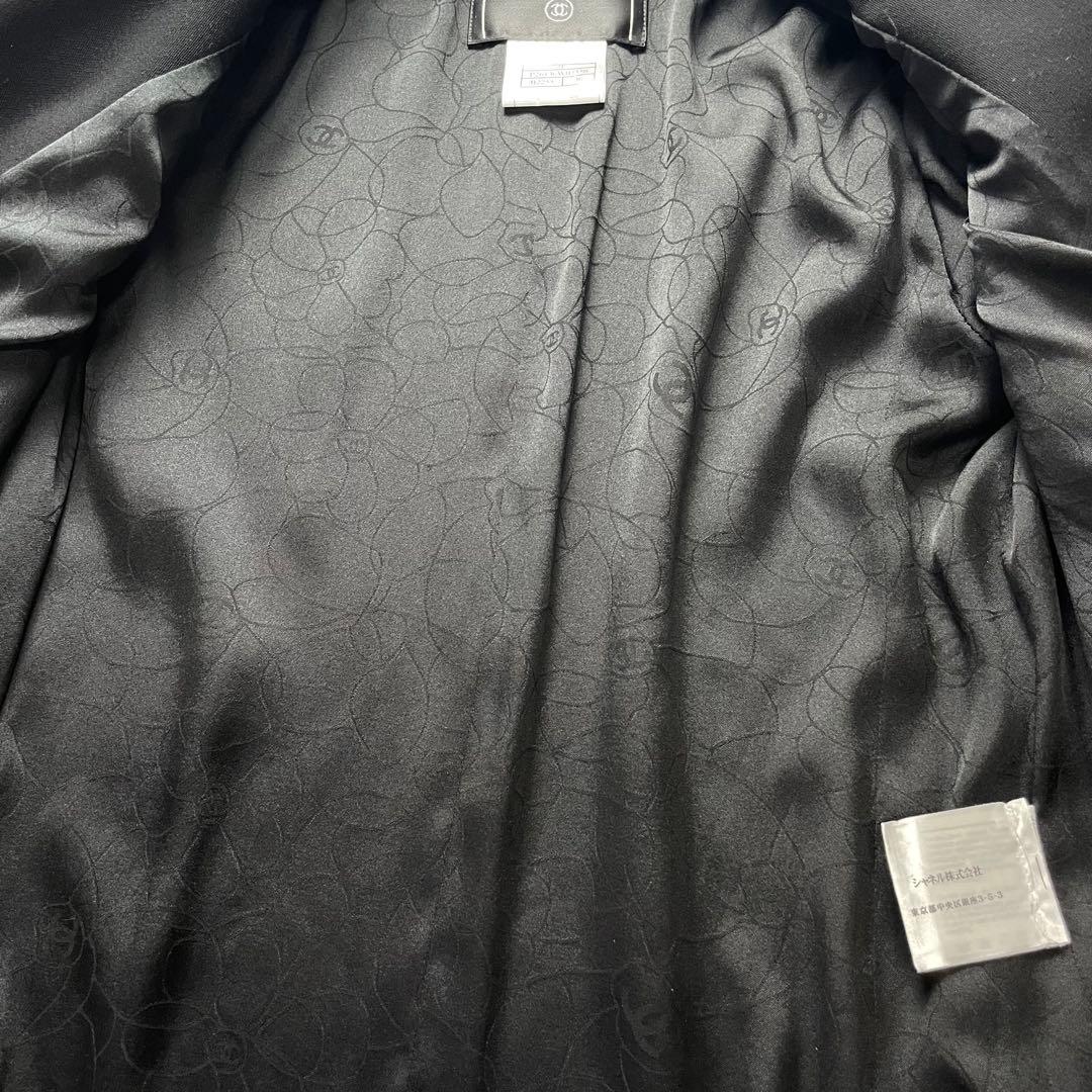 CHANEL Double-Breasted Jacket Camellia Lining CC Logo Button Size 36