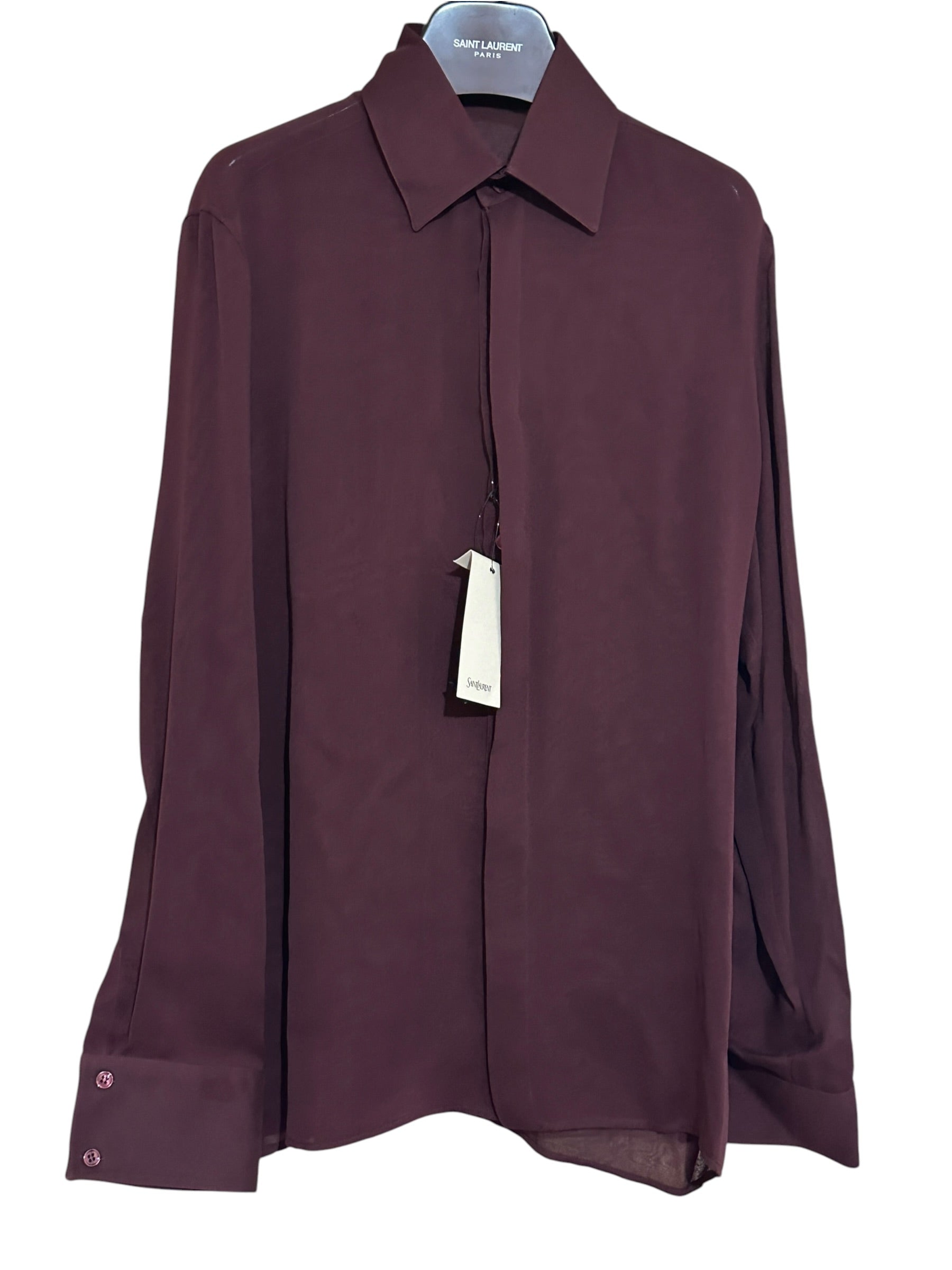 SAINT LAURENT Silk Dress Shirt in Bordeaux