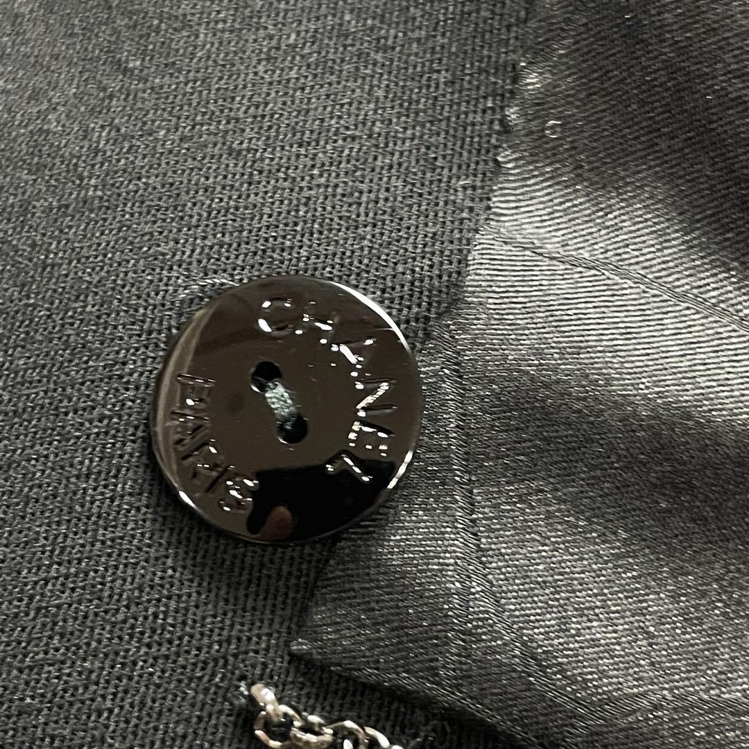 CHANEL Double-Breasted Jacket Camellia Lining CC Logo Button Size 36