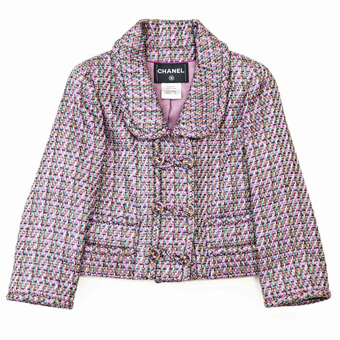 CHANEL P51408/P51431 2015 Tweed CC Logo Double Breasted Jacket & Skirt Setup Multicolor Size 38