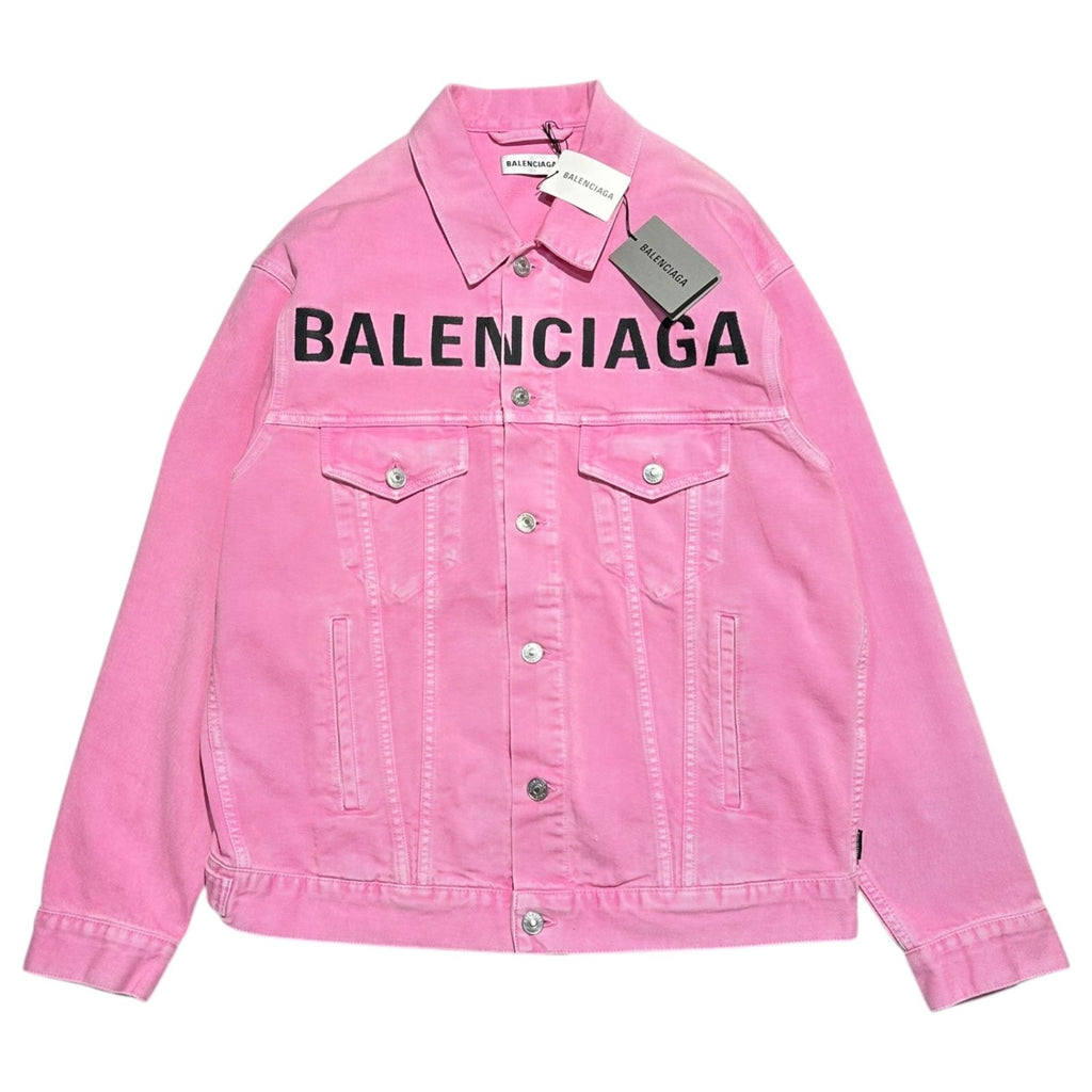 BALENCIAGA 21SS Front Logo Dyed Pink Denim Jacket Size 32