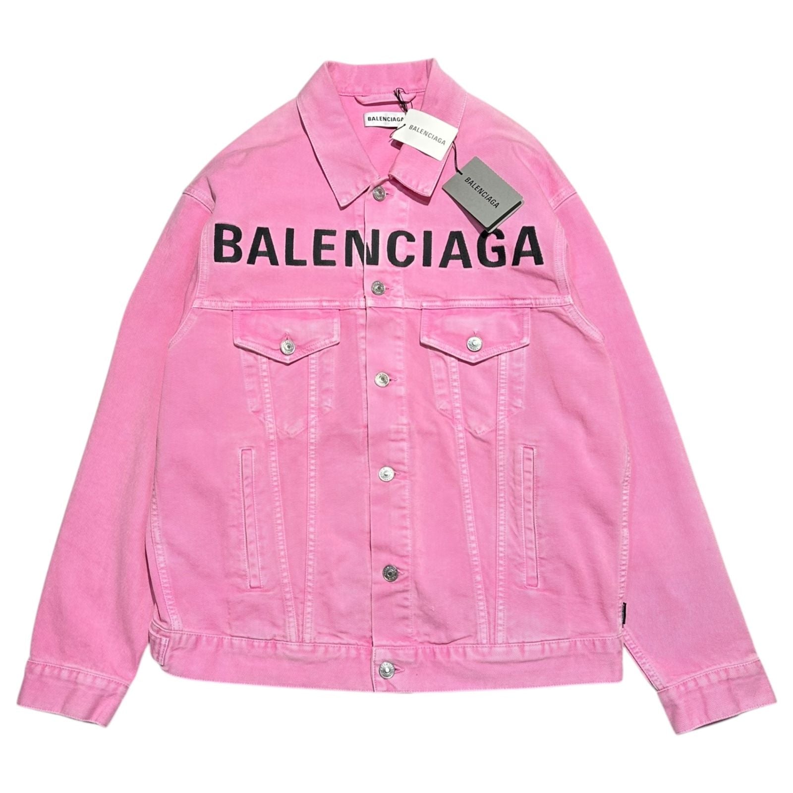 BALENCIAGA 21SS Front Logo Dyed Pink Denim Jacket Size 32