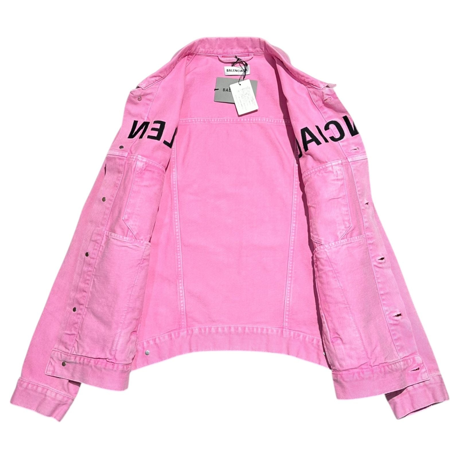 BALENCIAGA 21SS Front Logo Dyed Pink Denim Jacket Size 32