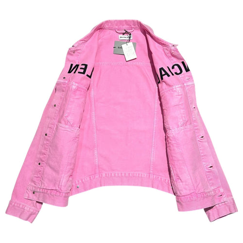 BALENCIAGA 21SS Front Logo Dyed Pink Denim Jacket Size 32