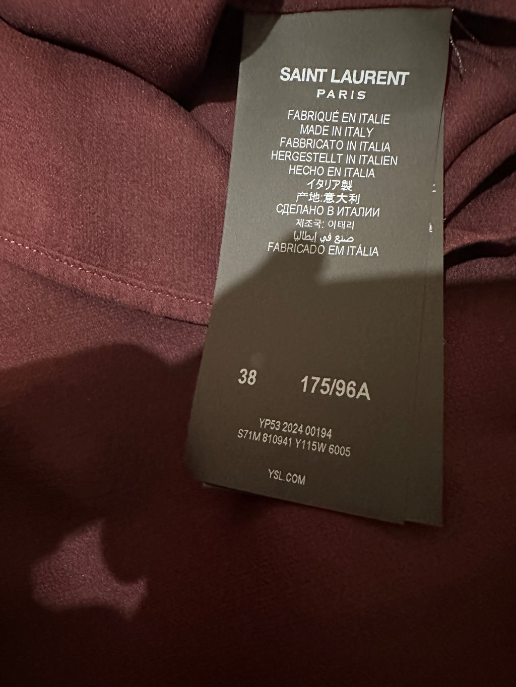 SAINT LAURENT Silk Dress Shirt in Bordeaux