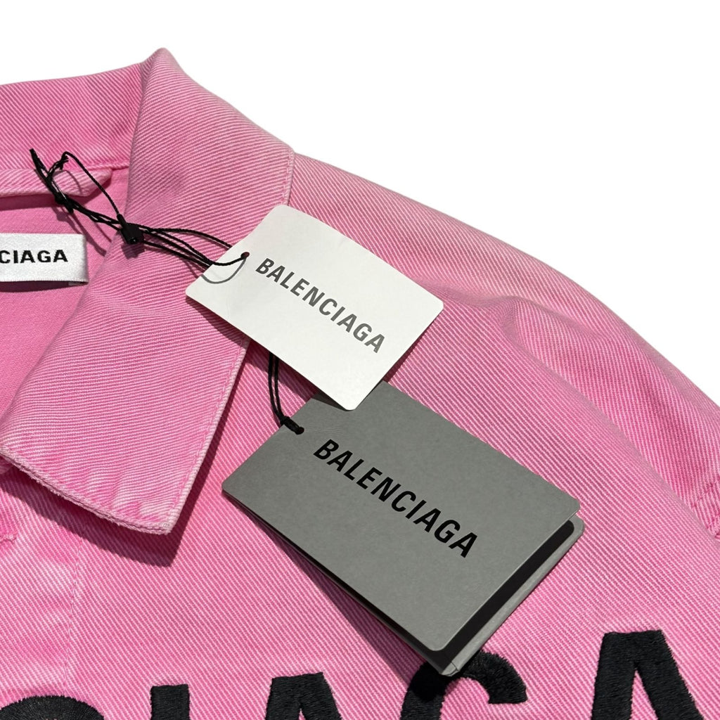BALENCIAGA 21SS Front Logo Dyed Pink Denim Jacket Size 32
