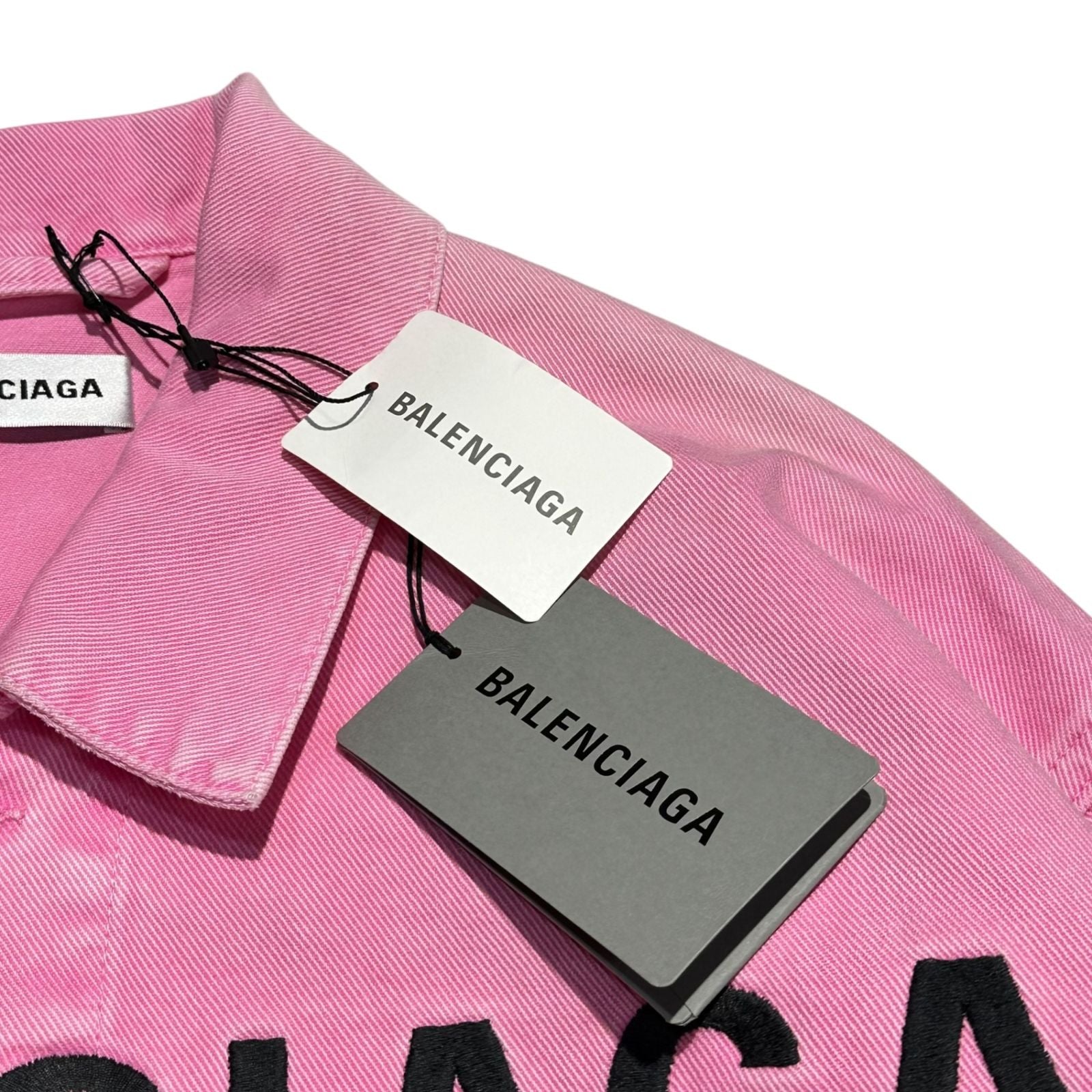 BALENCIAGA 21SS Front Logo Dyed Pink Denim Jacket Size 32