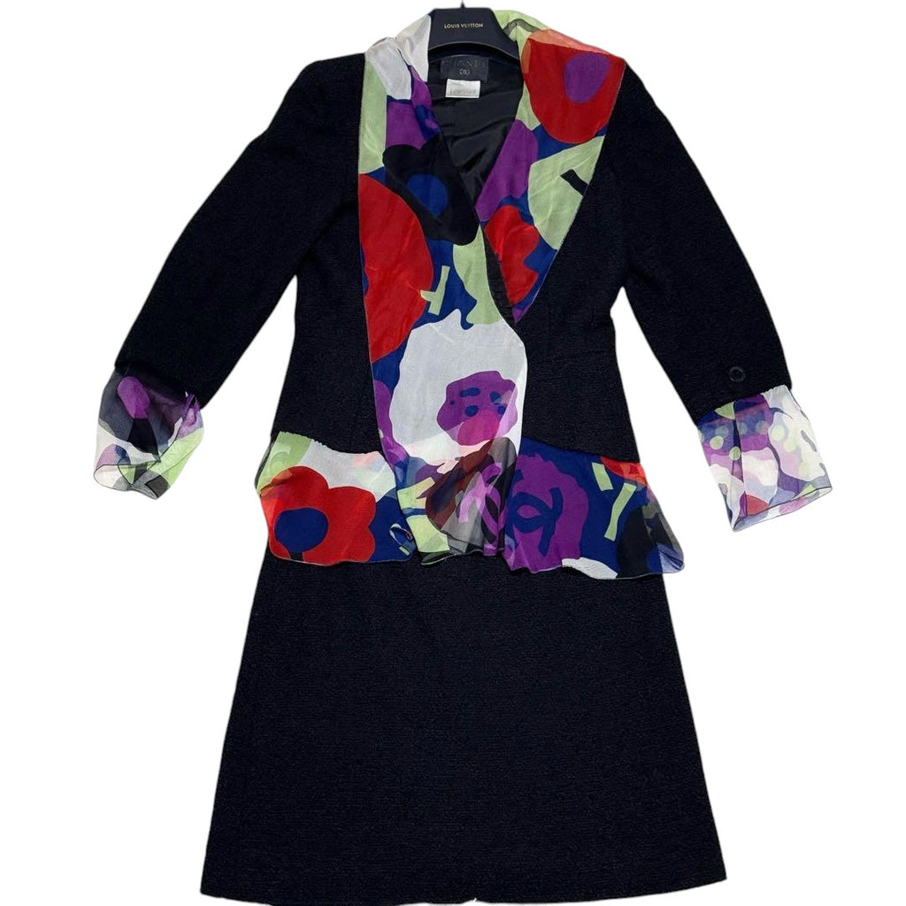 CHANEL CC Logo Silk Setup Jacket & Skirt Size 38