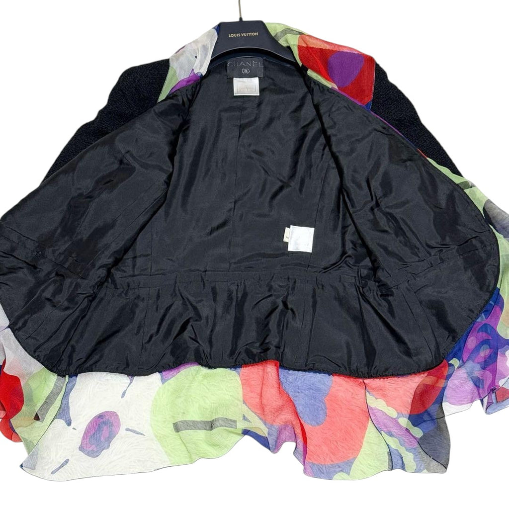 CHANEL CC Logo Silk Setup Jacket & Skirt Size 38