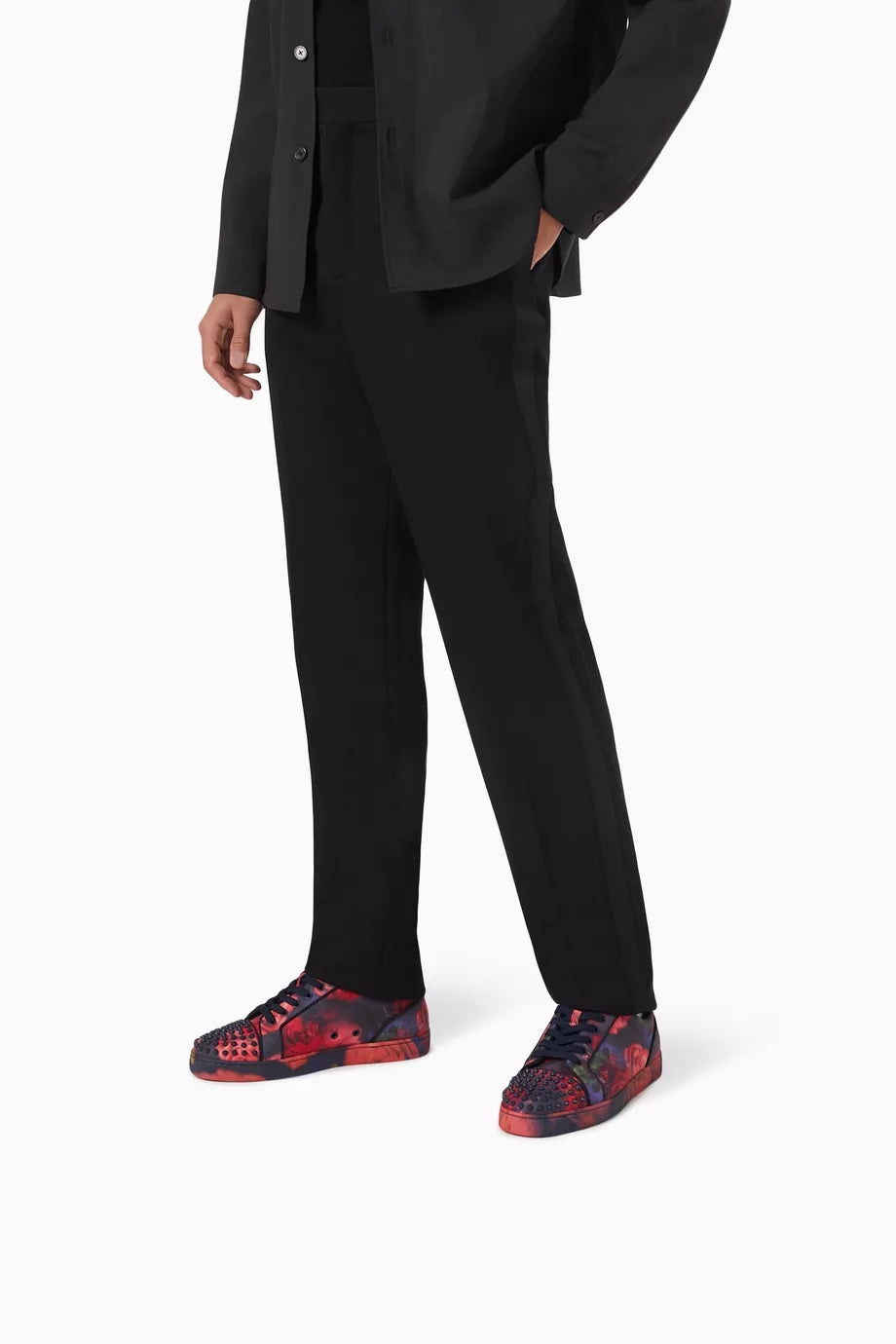 CHRISTIAN LOUBOUTIN Louis Junior Spikes Orlato Low-Top Sneakers in Floral Calf