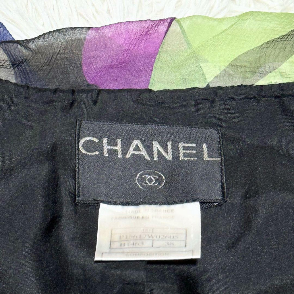 CHANEL CC Logo Silk Setup Jacket & Skirt Size 38
