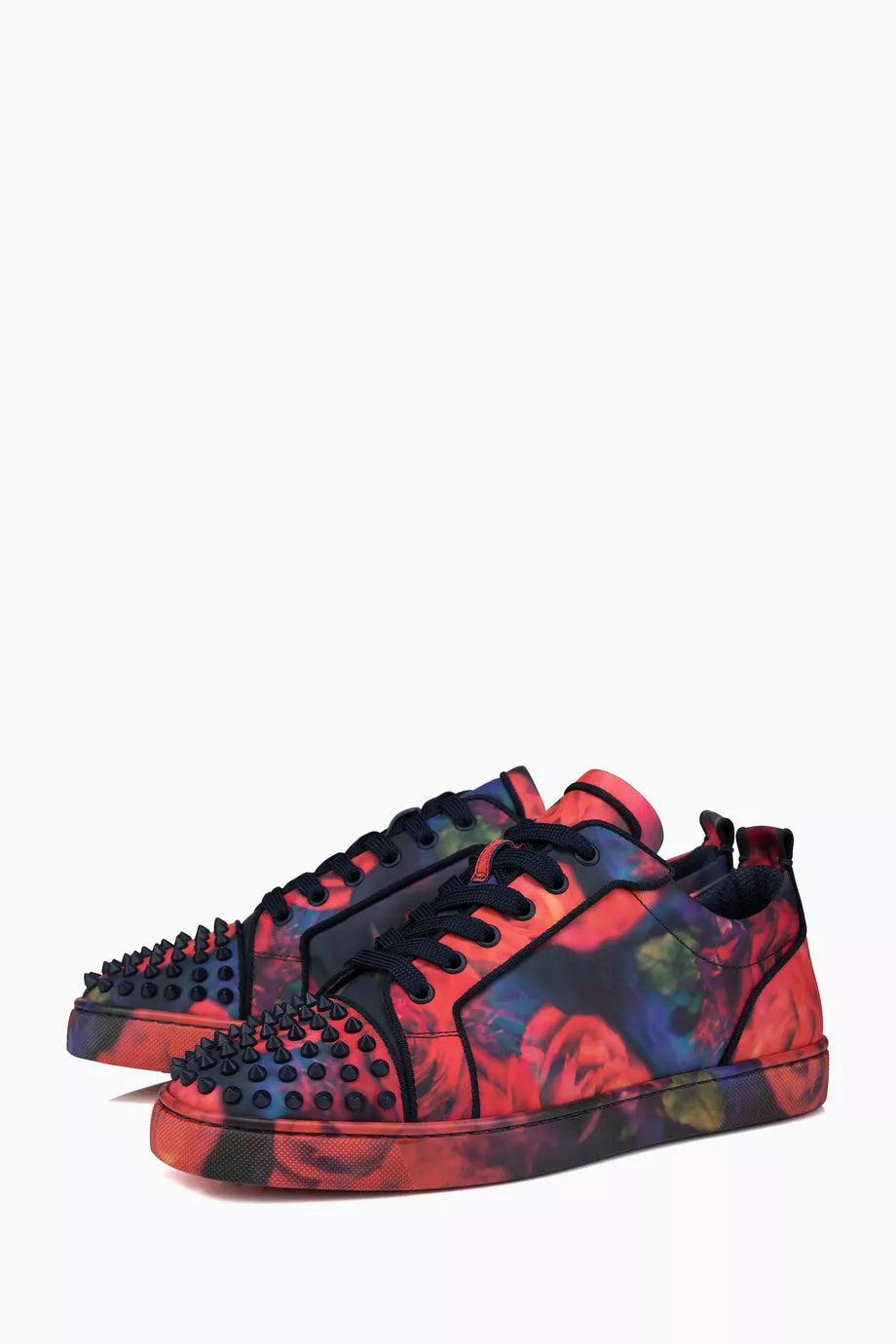 CHRISTIAN LOUBOUTIN Louis Junior Spikes Orlato Low-Top Sneakers in Floral Calf