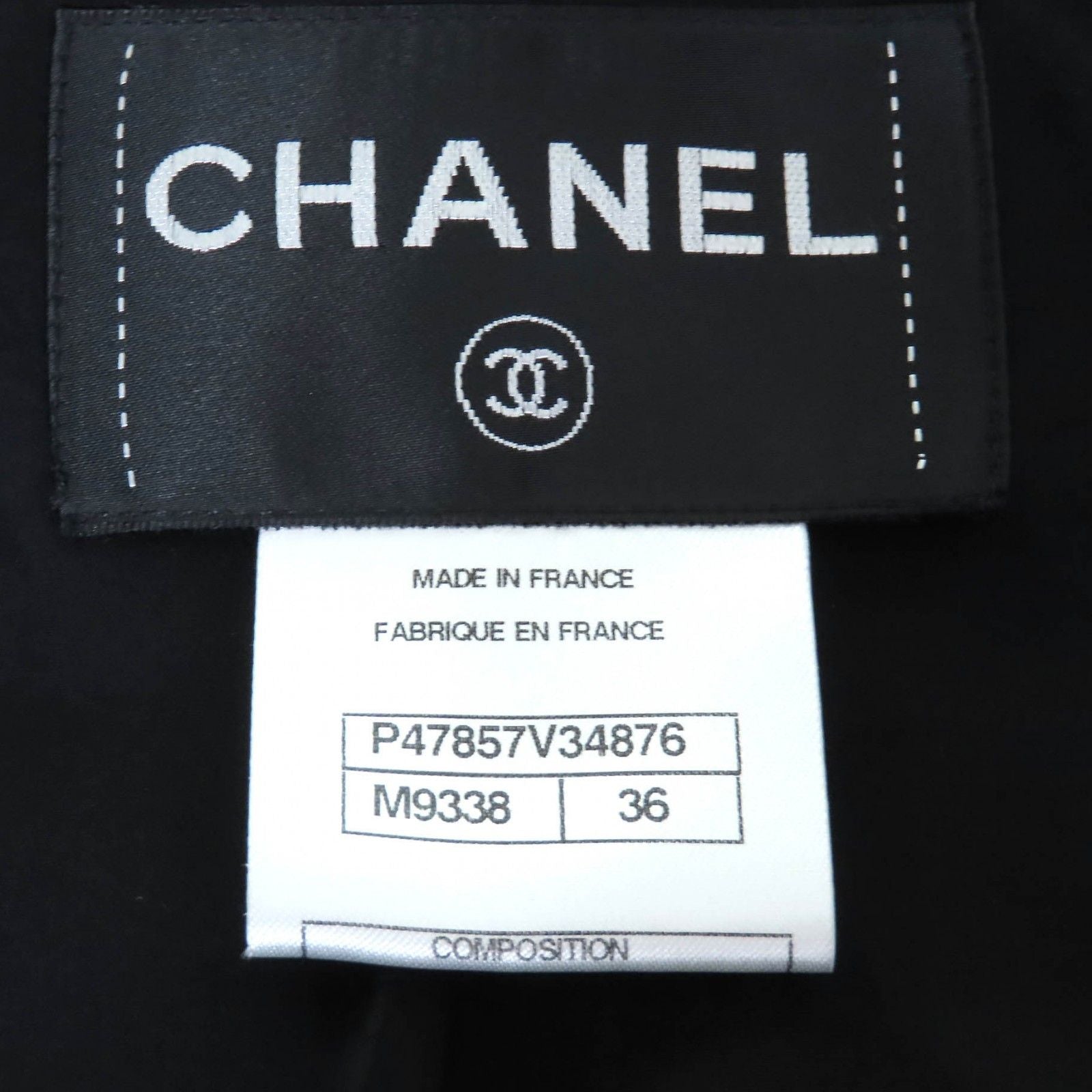 CHANEL P47857 Silk Blend CC Button Tweed Collarless Jacket Black White Size 36