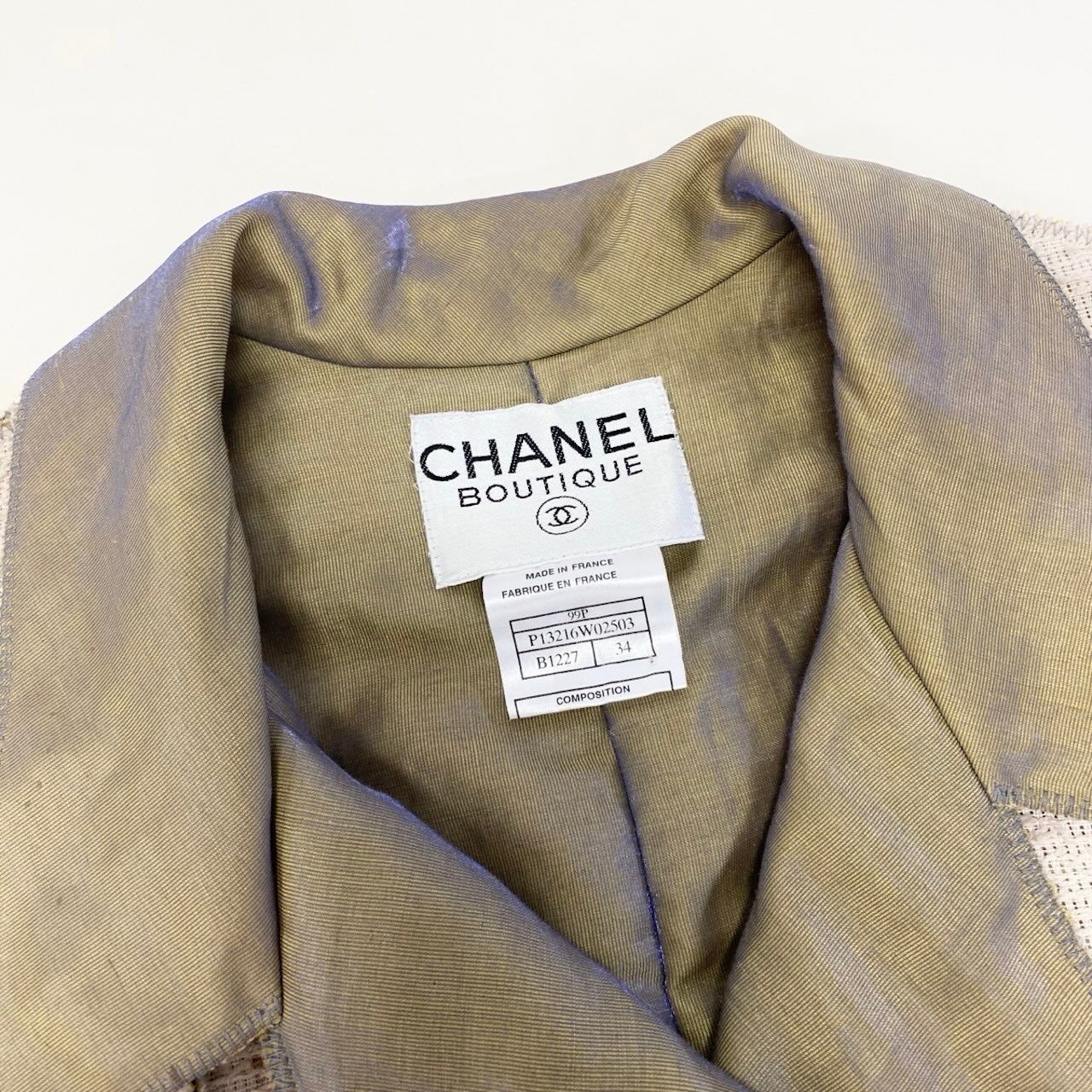 CHANEL 1999 Tweed Jacket Beige Size 34 Made in France