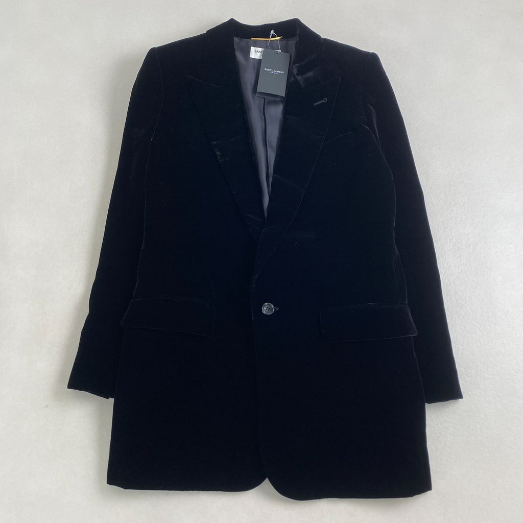NWT SAINT LAURENT PARIS Velvet Tailored Jacket Black Size 38 -