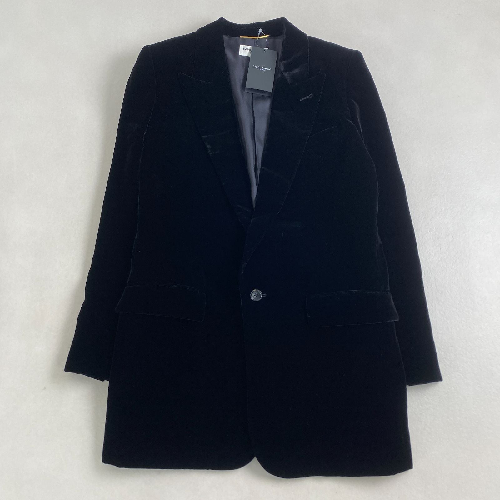 NWT SAINT LAURENT PARIS Velvet Tailored Jacket Black Size 38 -
