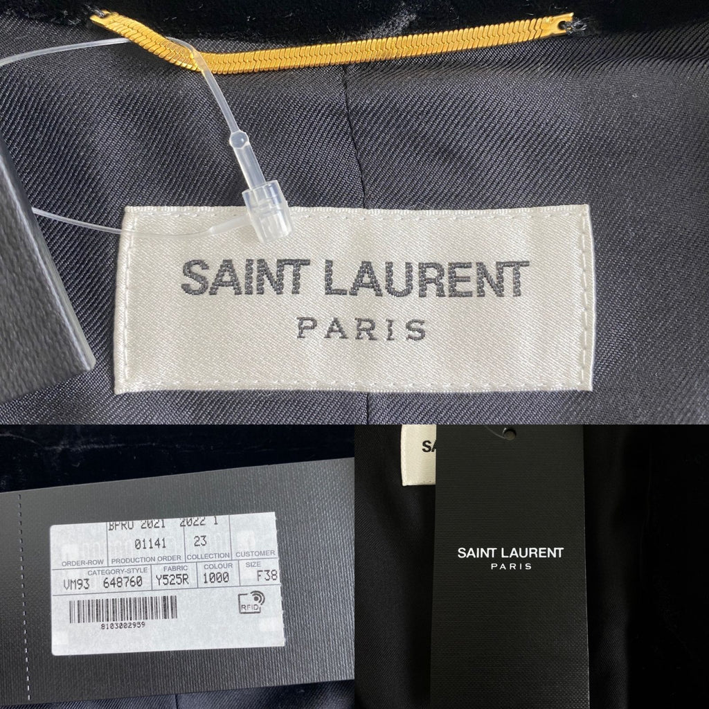 NWT SAINT LAURENT PARIS Velvet Tailored Jacket Black Size 38 -