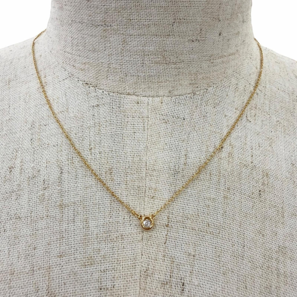 TIFFANY & Co. Elsa Peretti Diamond by the Yard Single Diamond 0.12ct Pendant Necklace 750 Yellow Gold (18K YG)