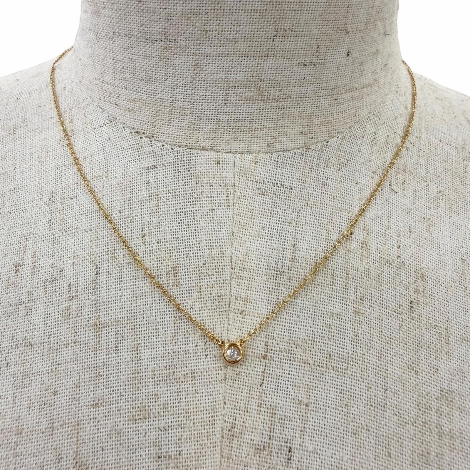 TIFFANY & Co. Elsa Peretti Diamond by the Yard Single Diamond 0.12ct Pendant Necklace 750 Yellow Gold (18K YG)