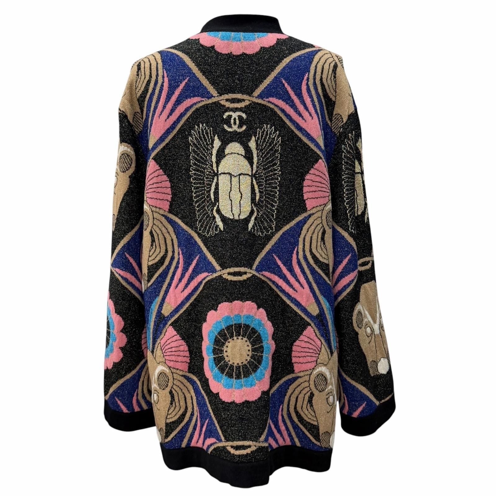 CHANEL Lurex All-Over Pattern V-Neck Cashmere Cardigan CC Logo Button Multi Size 42