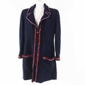 CHANEL Vintage 97A CC Plate Multi-Line Solid Tweed Coat Navy