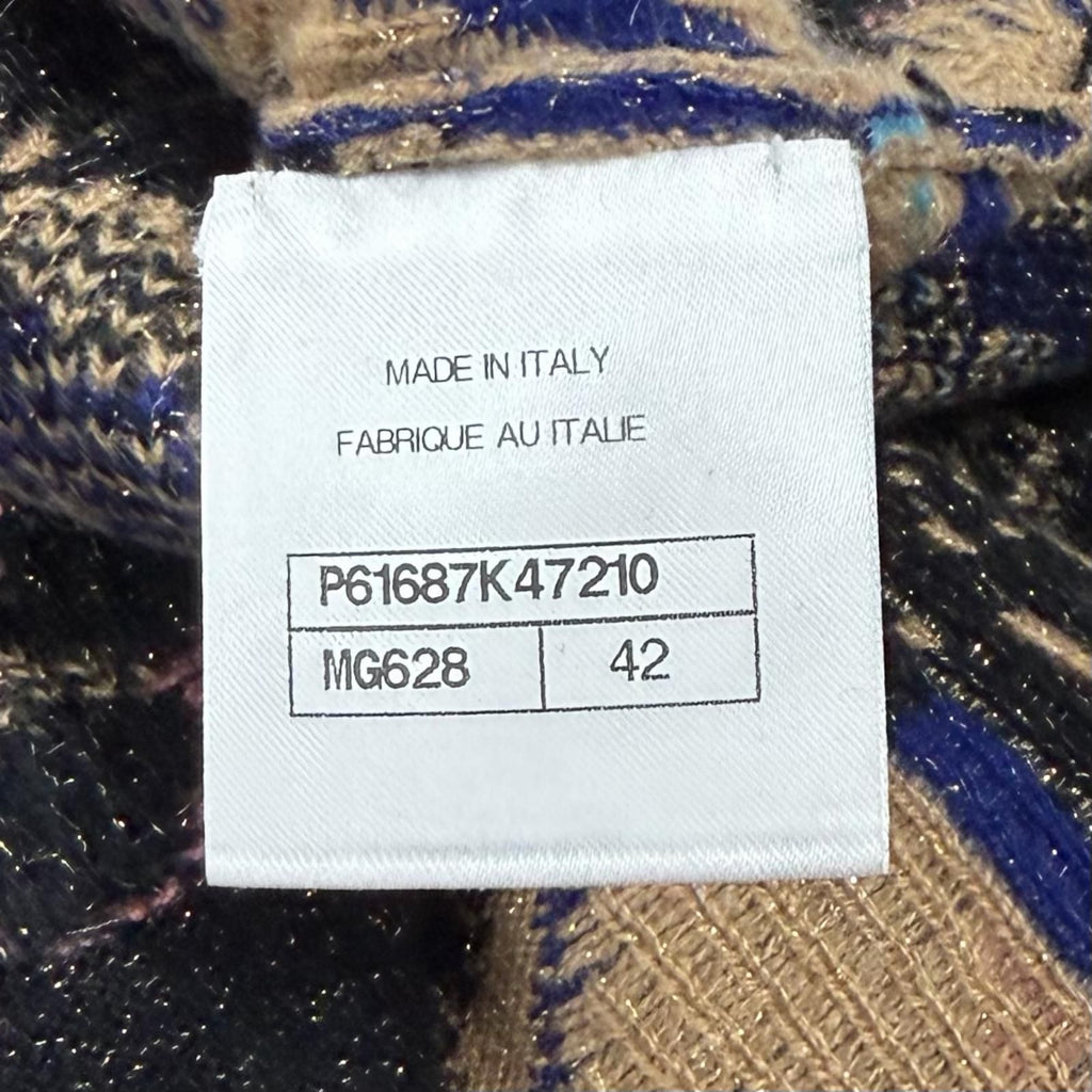 CHANEL Lurex All-Over Pattern V-Neck Cashmere Cardigan CC Logo Button Multi Size 42