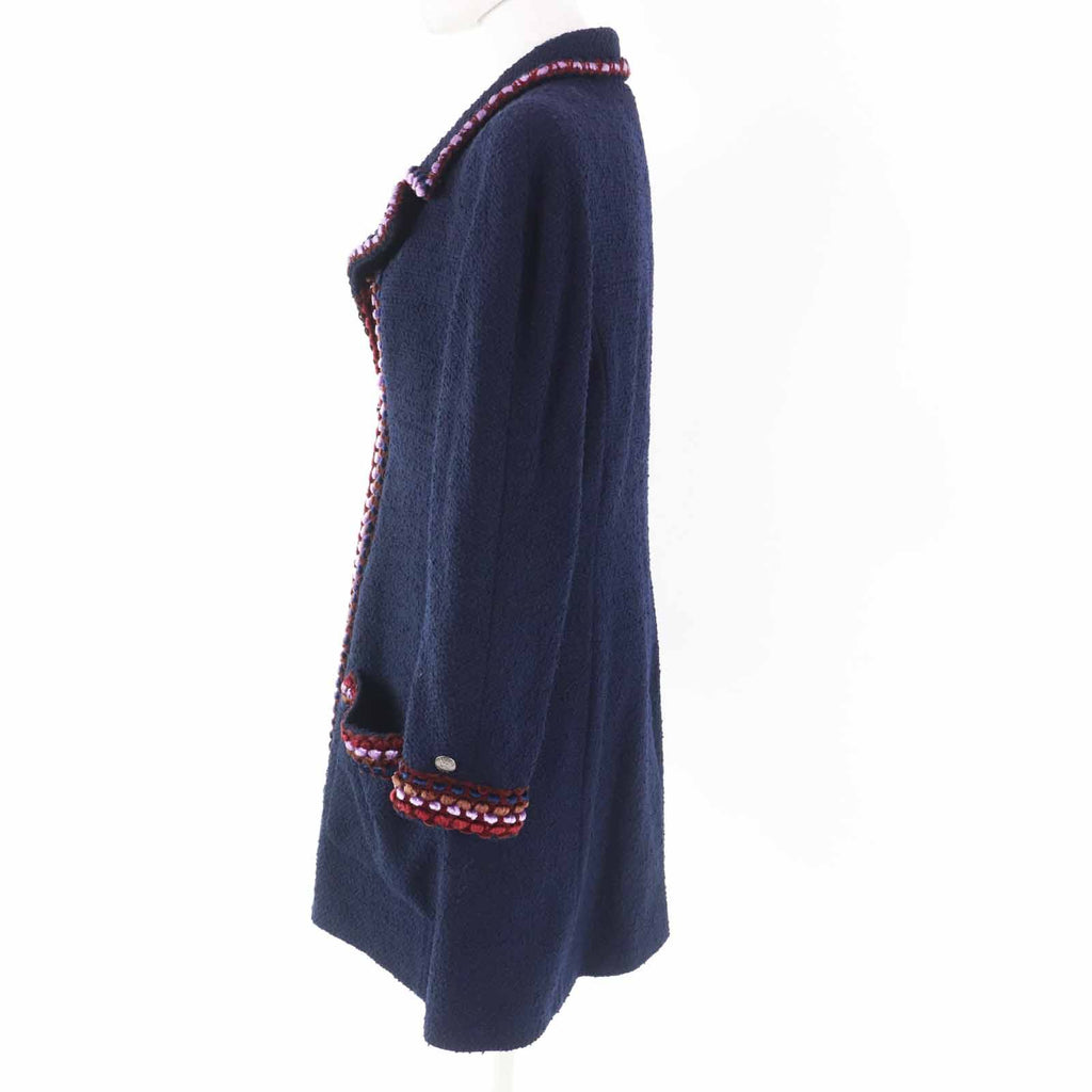 CHANEL Vintage 97A CC Plate Multi-Line Solid Tweed Coat Navy