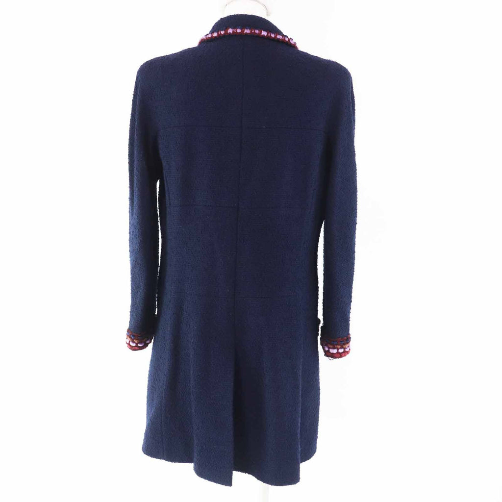 CHANEL Vintage 97A CC Plate Multi-Line Solid Tweed Coat Navy