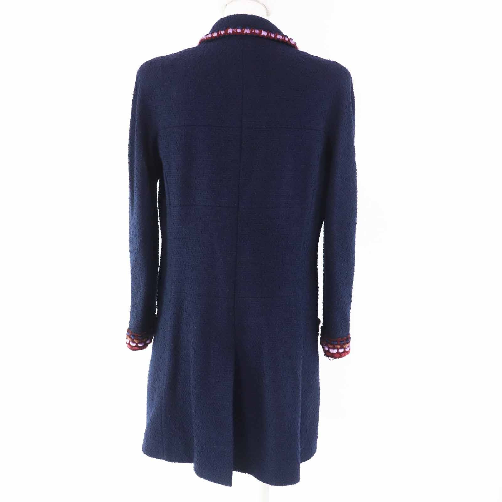 CHANEL Vintage 97A CC Plate Multi-Line Solid Tweed Coat Navy