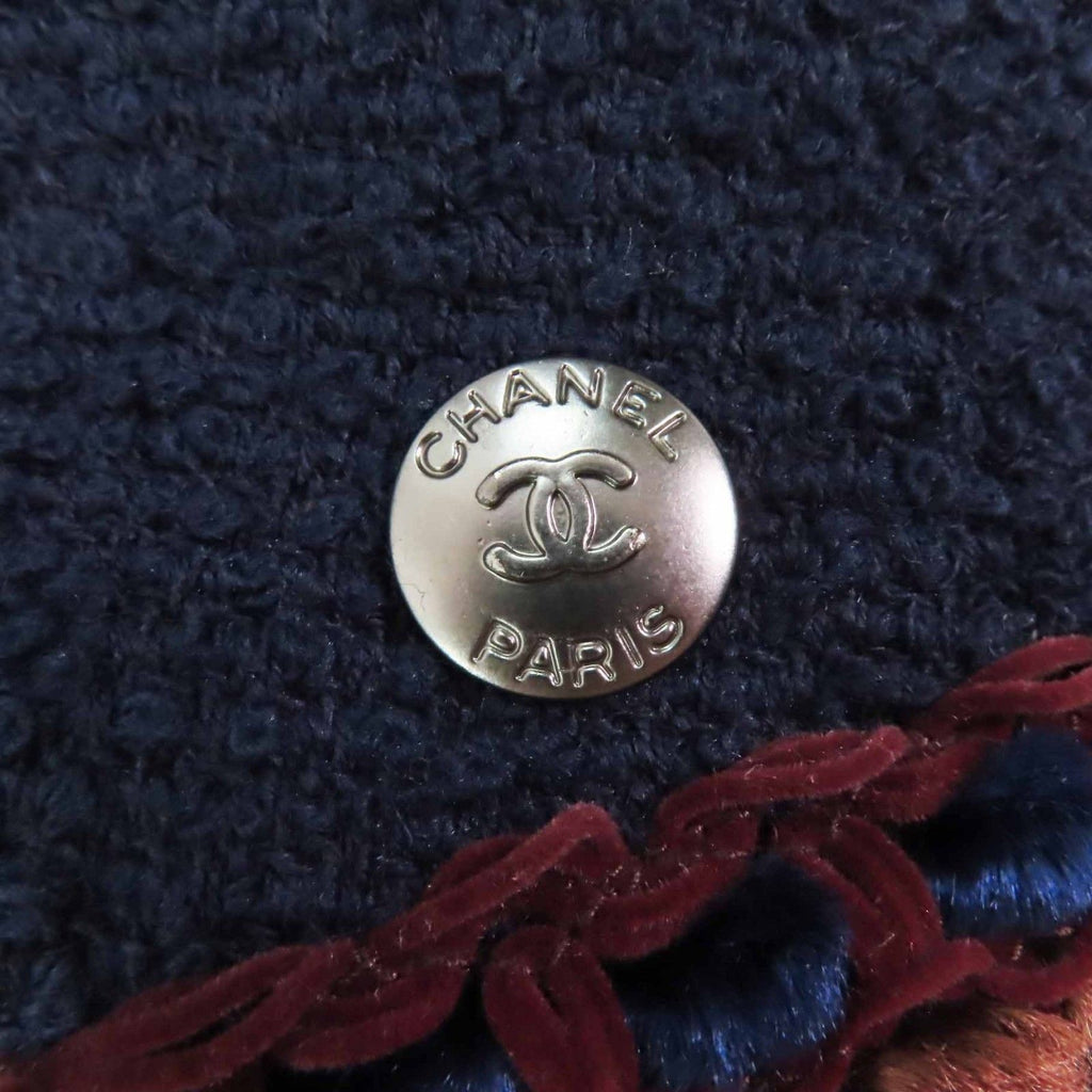 CHANEL Vintage 97A CC Plate Multi-Line Solid Tweed Coat Navy