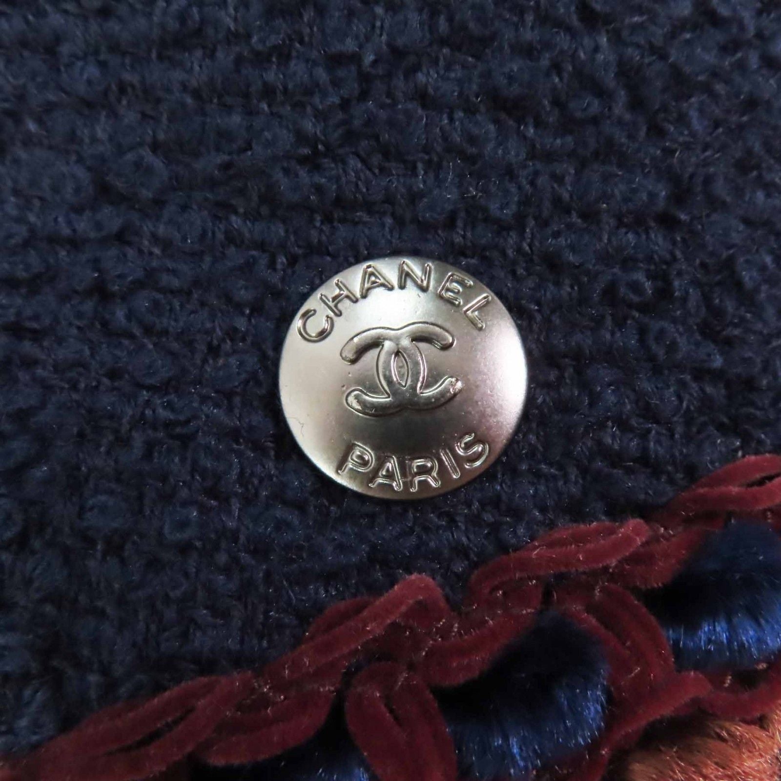 CHANEL Vintage 97A CC Plate Multi-Line Solid Tweed Coat Navy