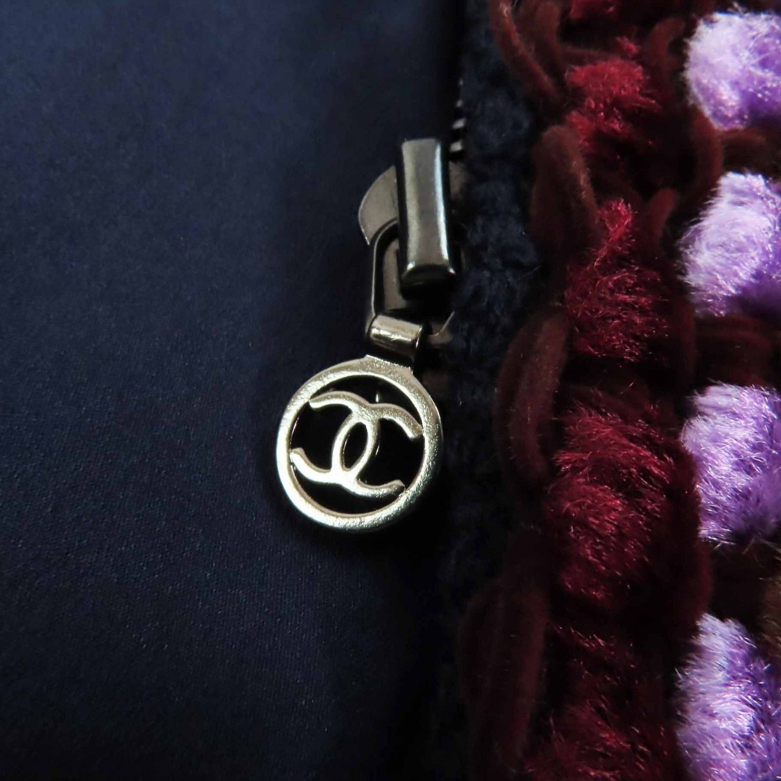 CHANEL Vintage 97A CC Plate Multi-Line Solid Tweed Coat Navy