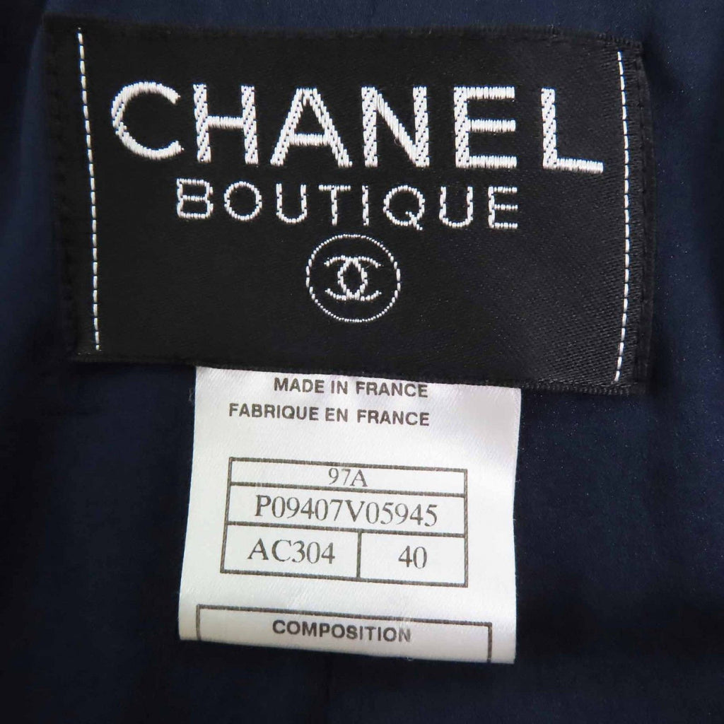 CHANEL Vintage 97A CC Plate Multi-Line Solid Tweed Coat Navy