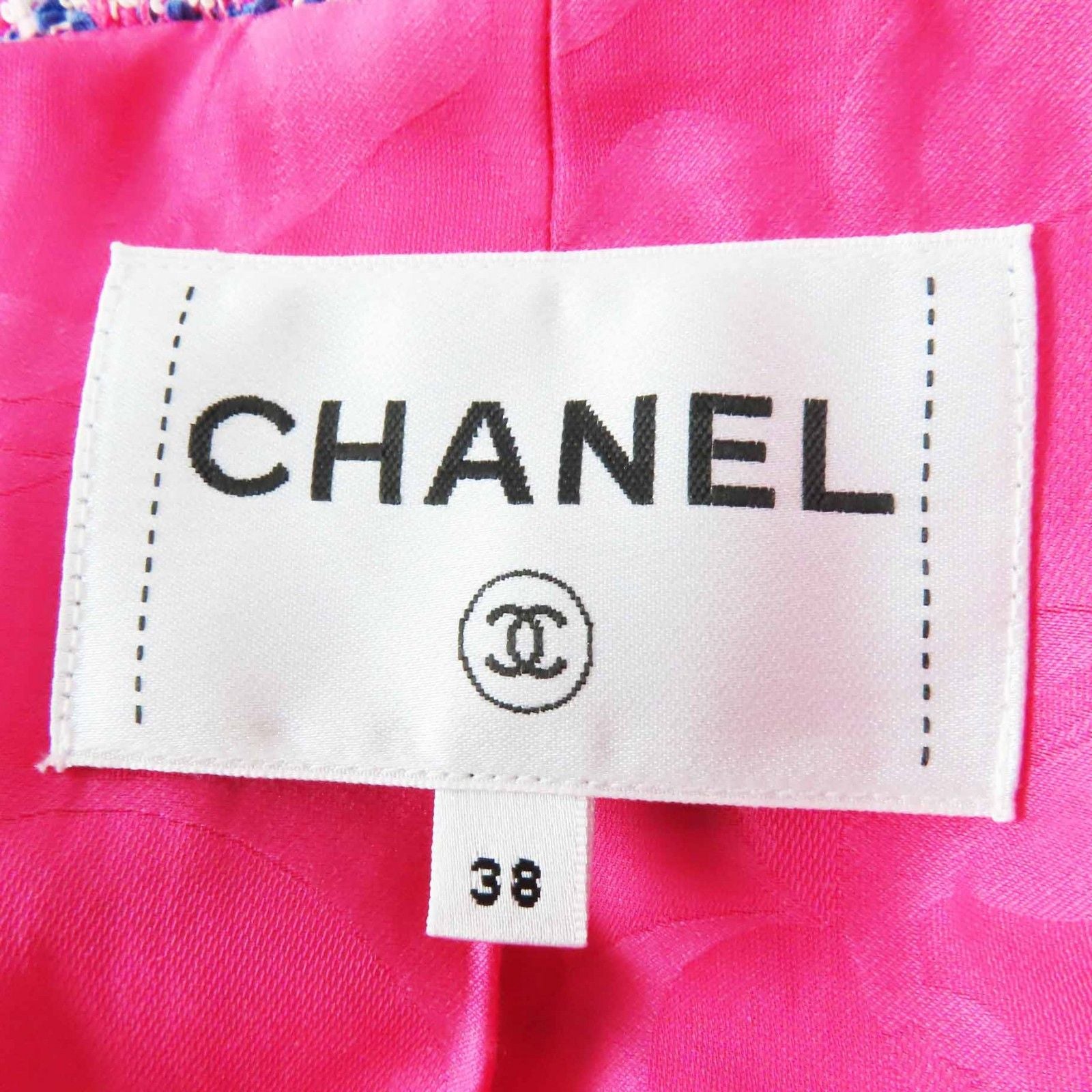CHANEL 24P コットン CC ビジューボタン チェックツイード ジャケット ピンク ブルー ホワイト