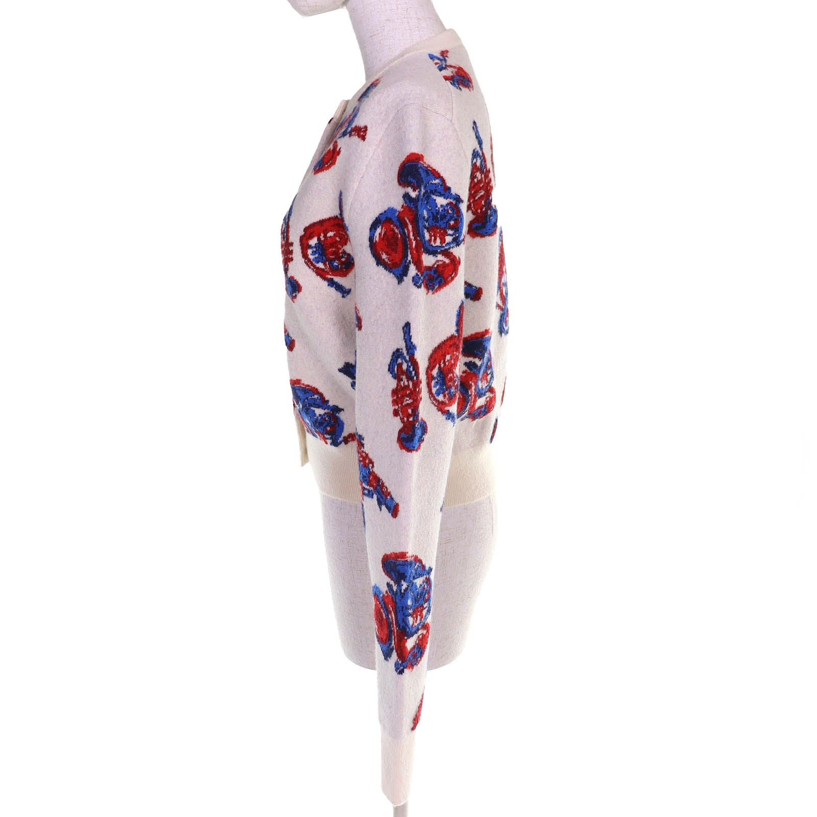 LOUIS VUITTON 2023 Trumpet Horn Pattern Wool Cashmere Blend Cardigan Runway Ivory Red Blue Size XS