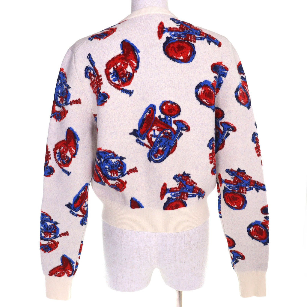 LOUIS VUITTON 2023 Trumpet Horn Pattern Wool Cashmere Blend Cardigan Runway Ivory Red Blue Size XS