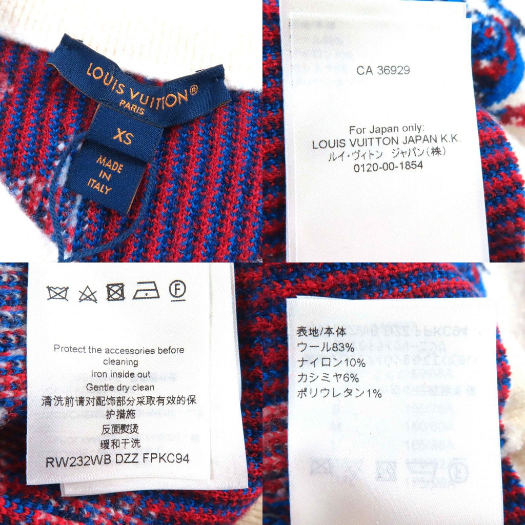 LOUIS VUITTON 2023 Trumpet Horn Pattern Wool Cashmere Blend Cardigan Runway Ivory Red Blue Size XS