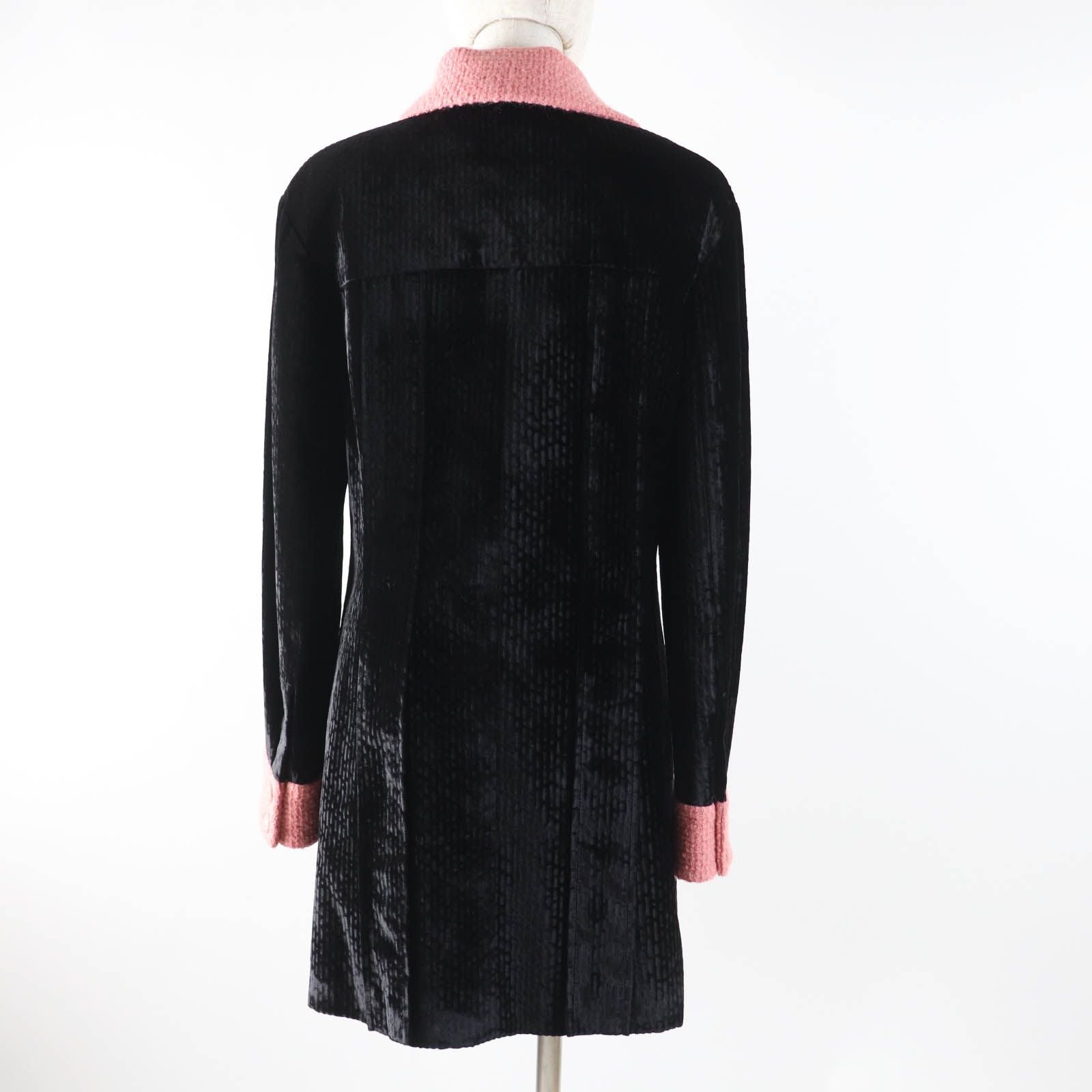 CHANEL 22B Silk Blend CC Button Tweed Velvet Coat Black Pink